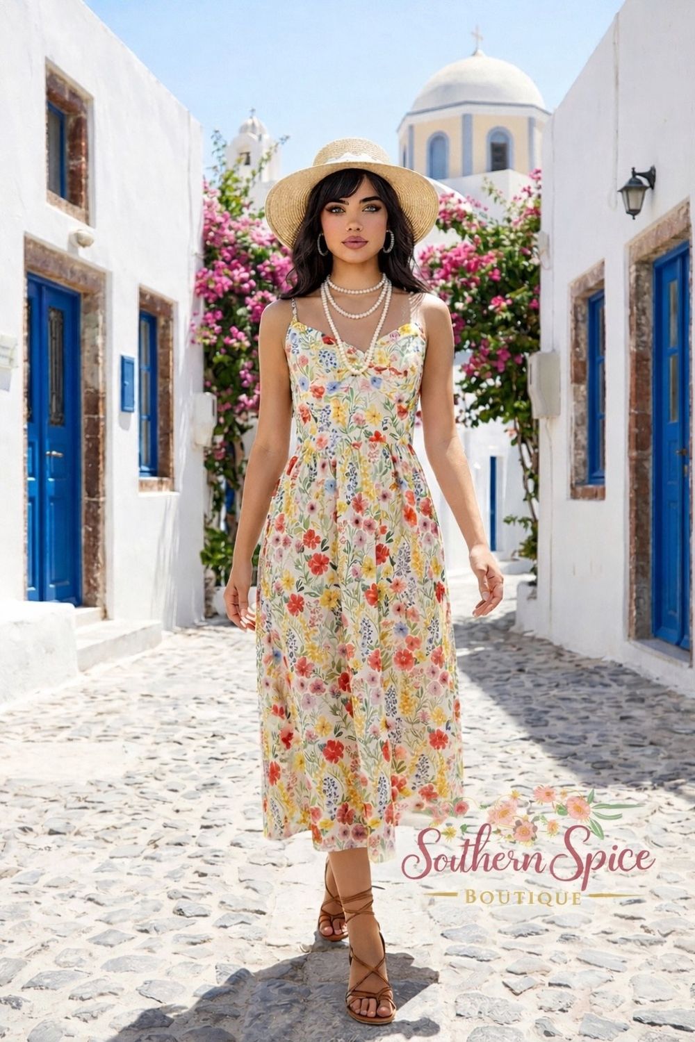 Spaghetti Strap Long Floral Print Dress