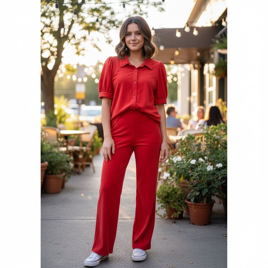 Knit Button Up Top with Puff Sleeves