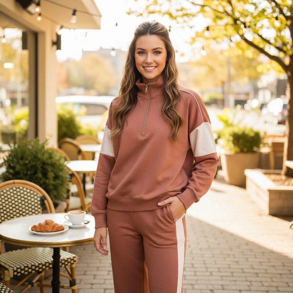 Long Sleeve Half Zip Pullover w/ Contrast Detail