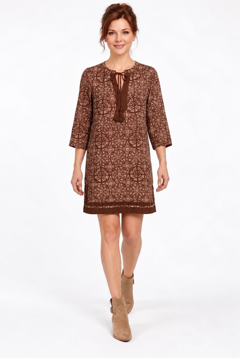 Abstract Print Front Tie Mini Dress
