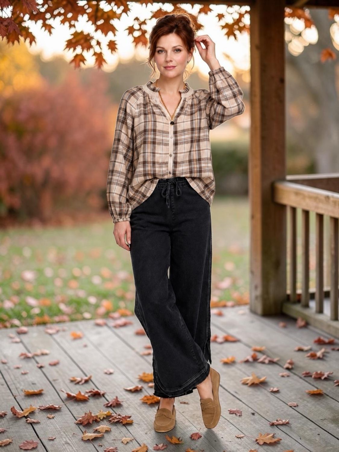 Plaid Button Down Long Sleeve Top