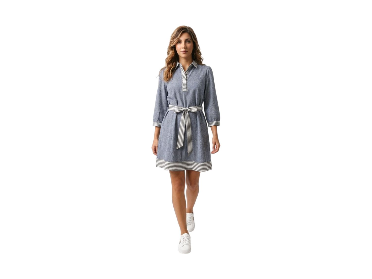 Denim Collared Mid Dress w/ Belt