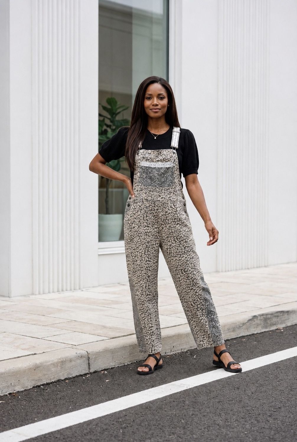 Leopard Print Washed Overalls