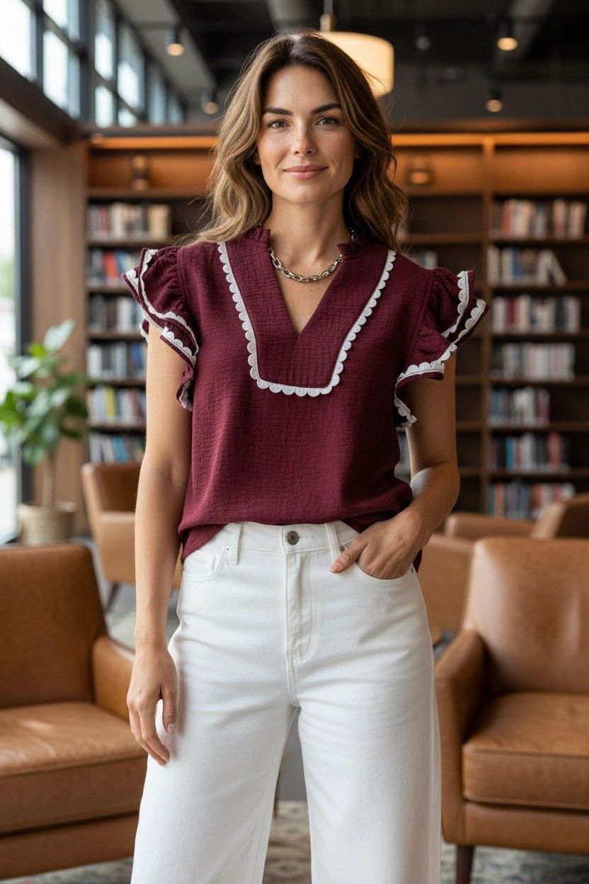 Maroon Top w/white trim