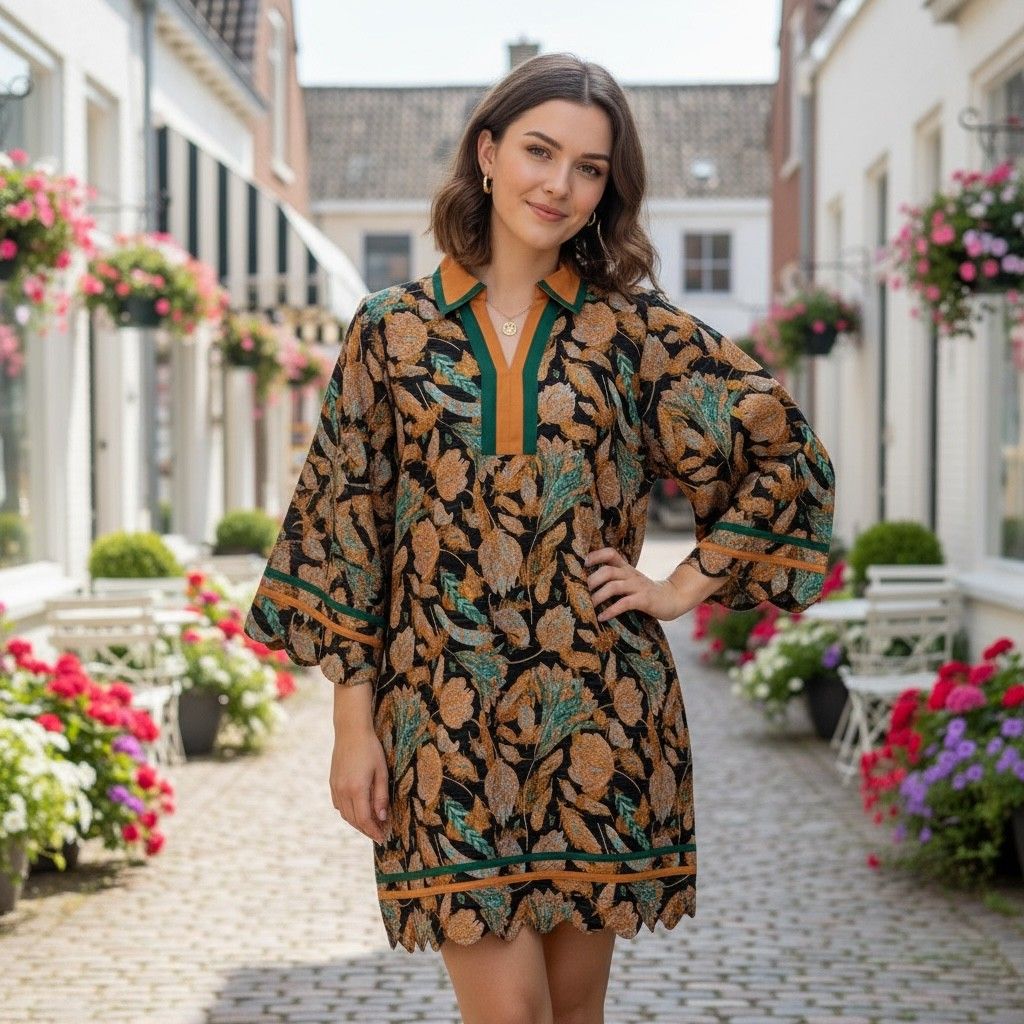 Gold Floral/Feather Tunic Dress