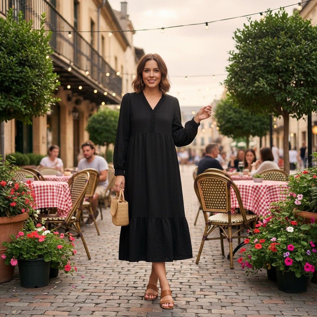 Long V Neck Black Dress