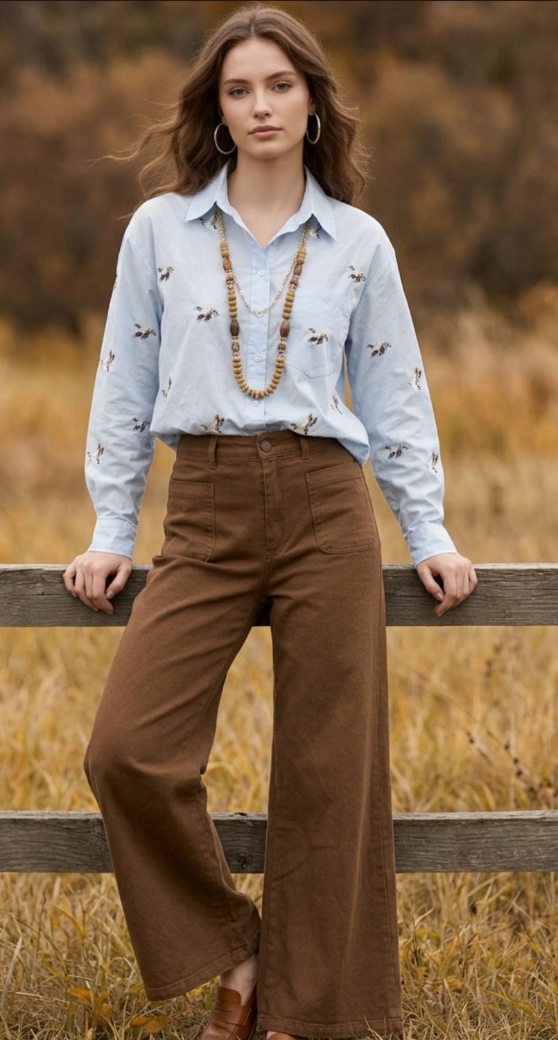 Brown Wide Leg Pants W/ Front Pocket