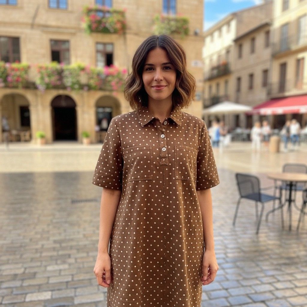 Brown Polka Dot Denim Shirt Dress