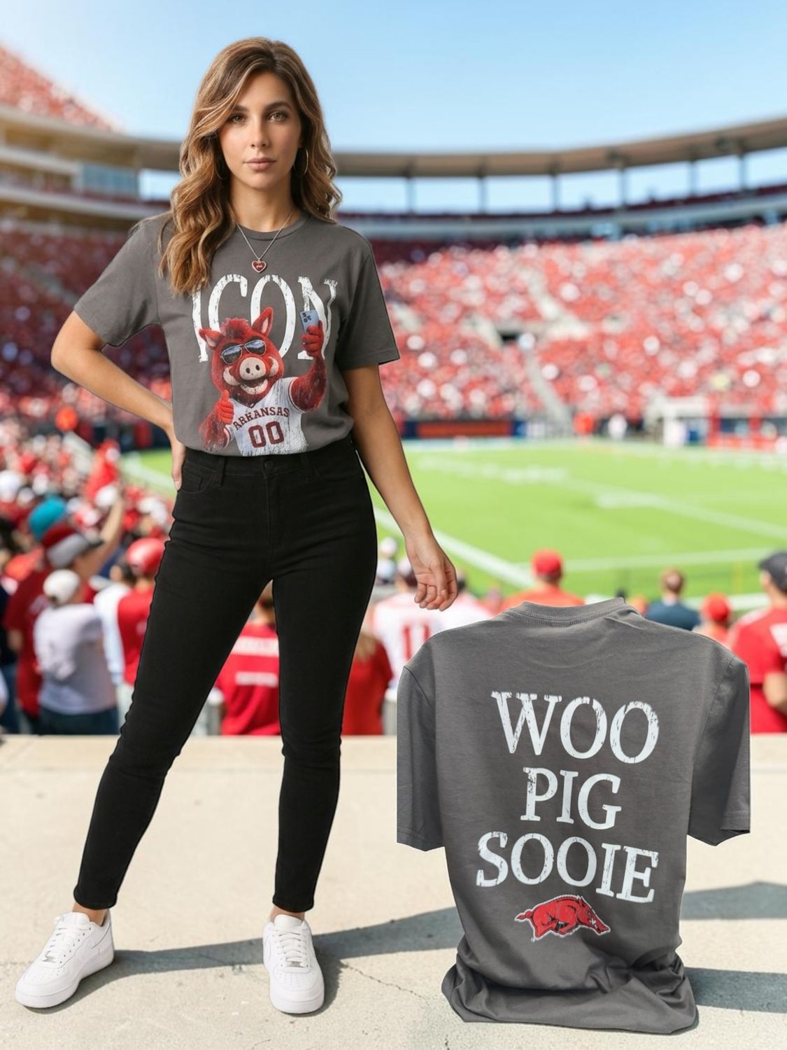 Gray Razorback Icon Selfie Tshirt