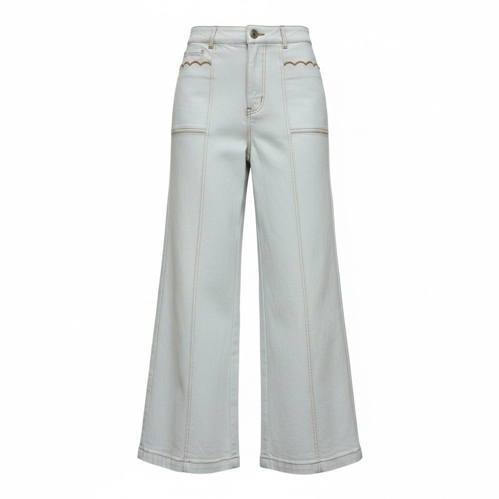 Scalloped Trends Ecru Twill Pants