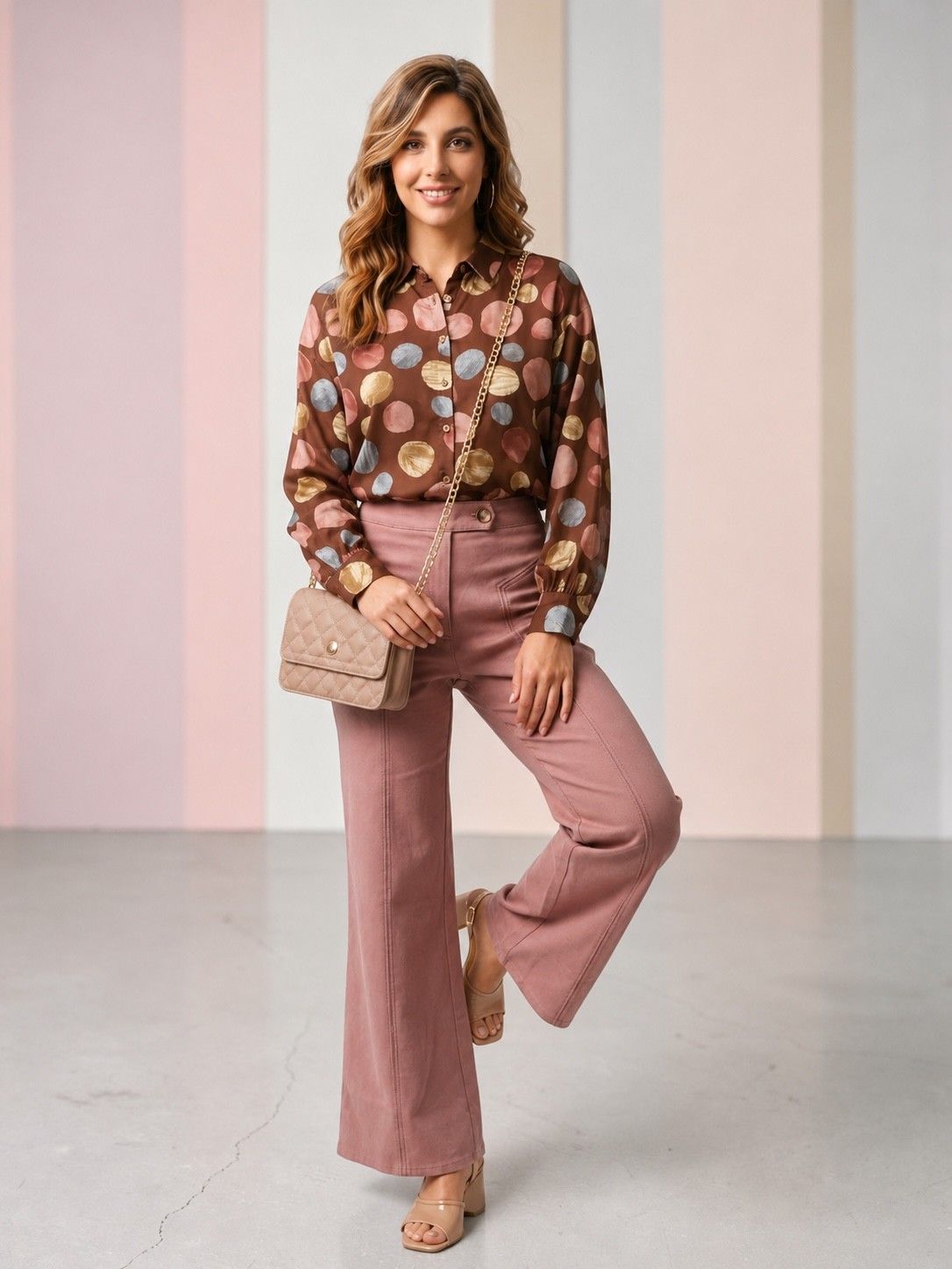 Vertical Seam Detail High Waisted Flare Pants