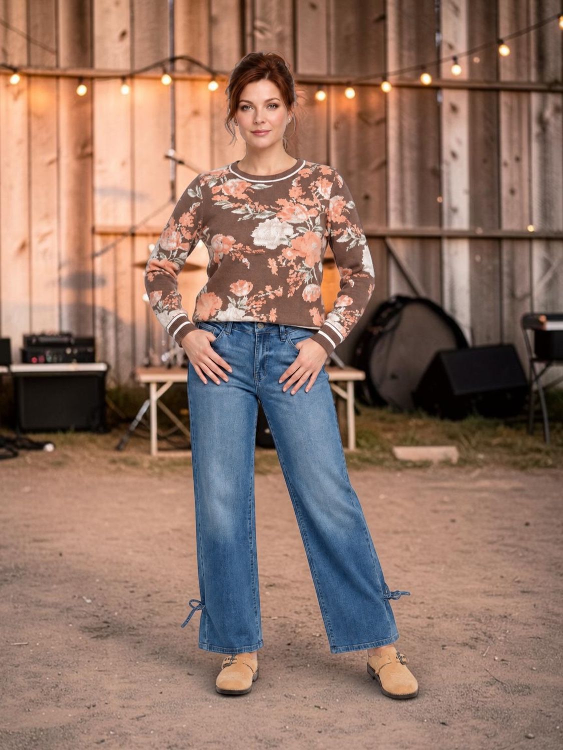 Floral Jacquard Knit Crew Neck Sweater