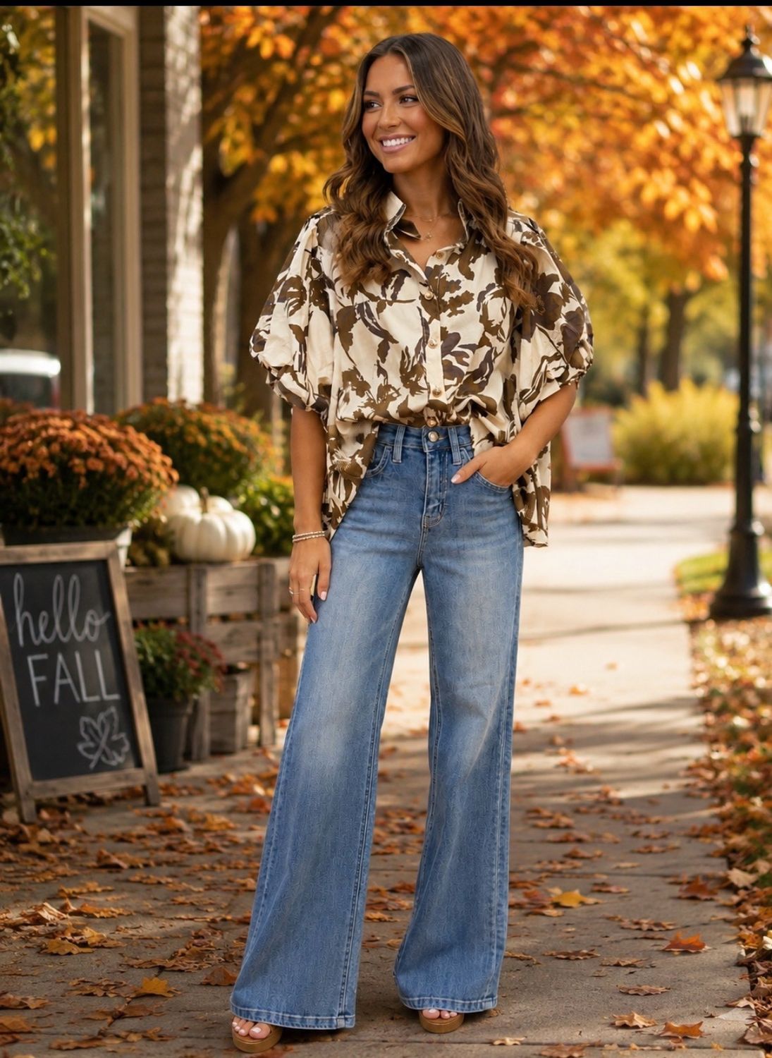 Brown floral with Gold Buttons