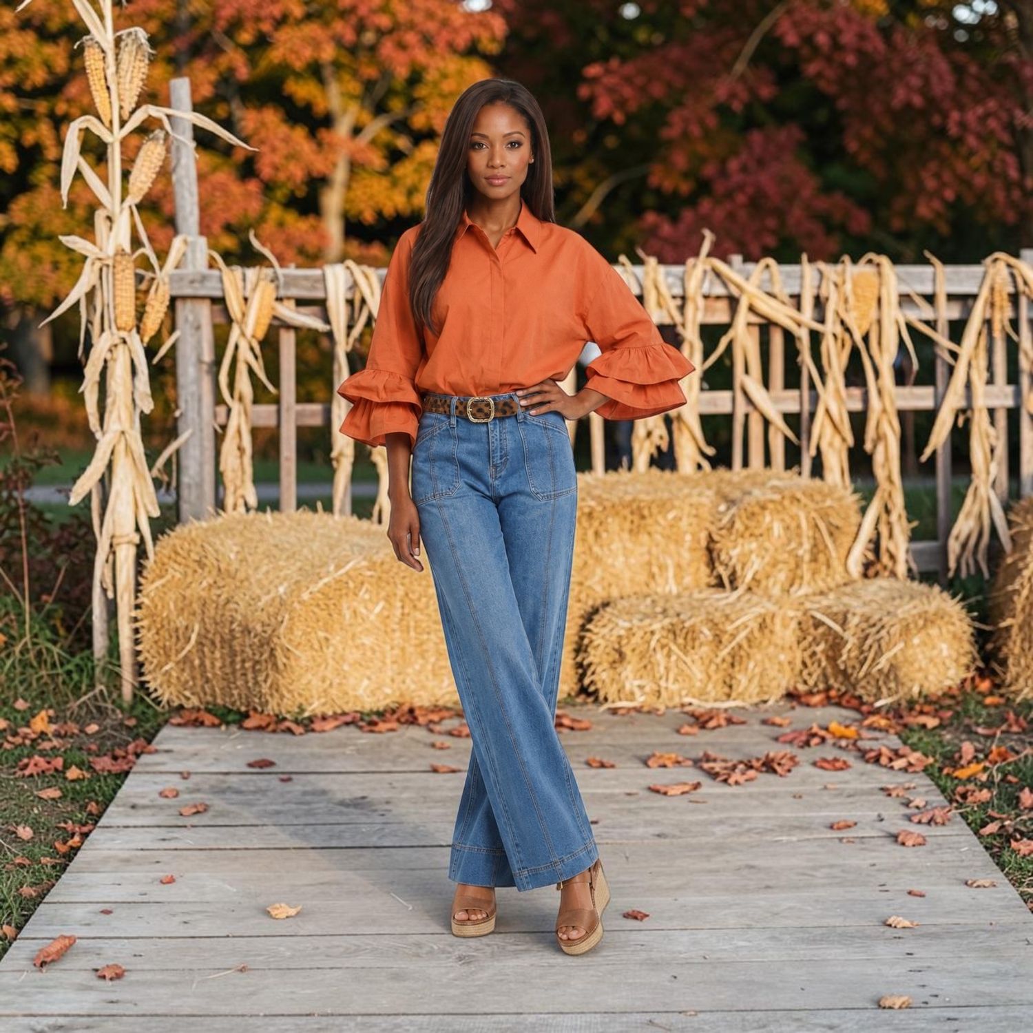Double Ruffle SLVS Cotton Button Up