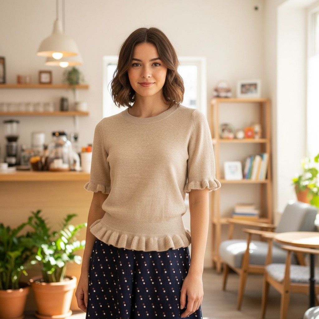 Latte Short Sleeve Knitted Sweater