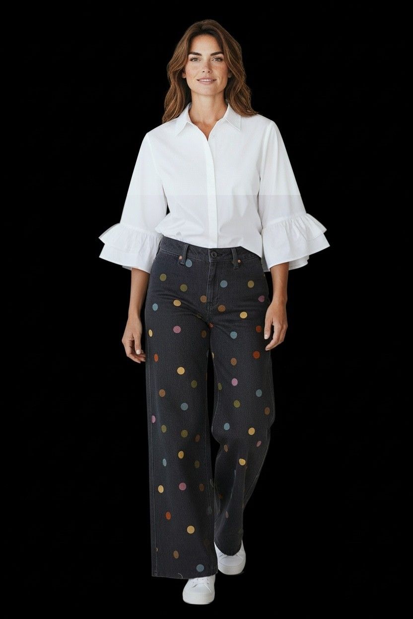 Big Polka Dot Wide Leg Jeans
