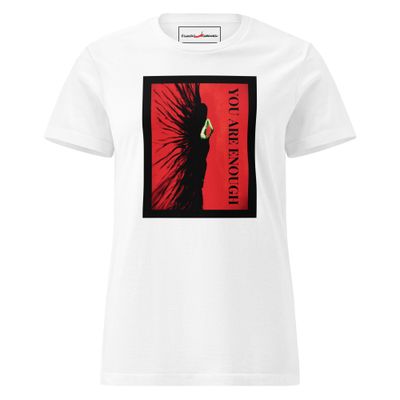 YOU ARE ENOUGH - Artists designed Women’s basic softstyle t-shirt You are Enough -women’s artist t-shirt by Eunoia Lumina. White t-shirt with acrylic painting print. Front view.
