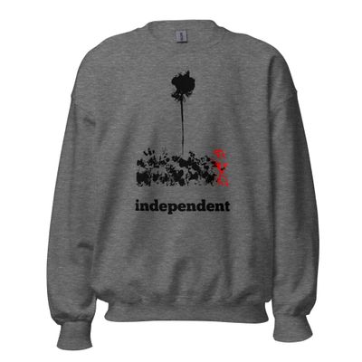 Independent – Unisex Artist-Designed Sweatshirt Independent unisex sweatshirt by Eunoia Lumina – minimalist art design. Color - grey with black and red design print.