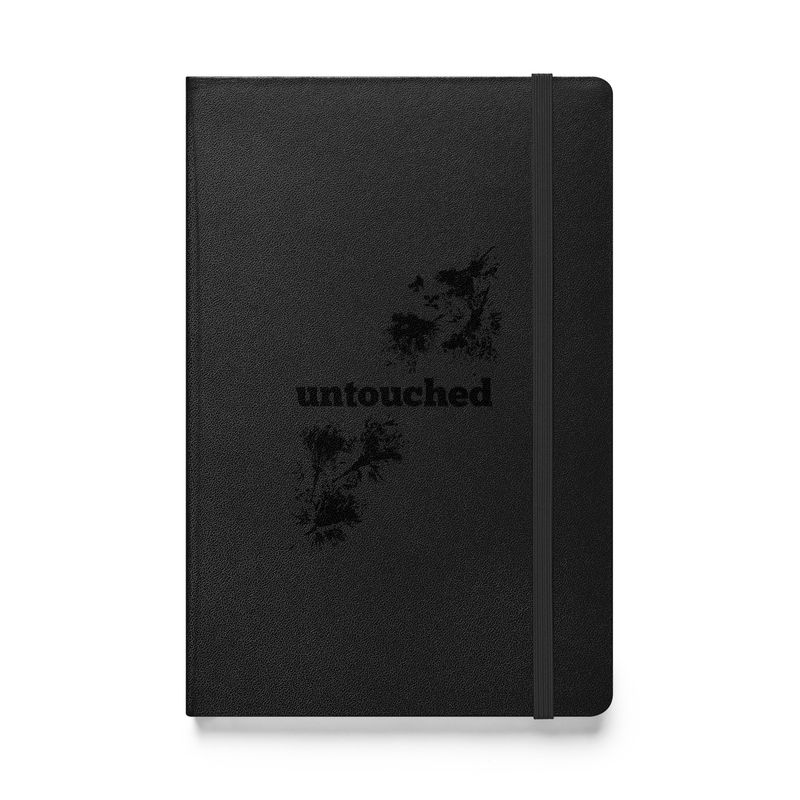 Untouched - Artist designed Hard cover notebook front view. Black color with black design print.