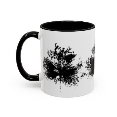 Dreamlike nature-inspired mug design – Cloud Walker collection piece by Eunoia Lumina left side view. Black and white design.