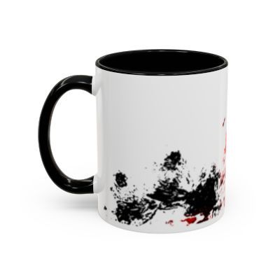 Scented two-tone ceramic mug by Eunoia Lumina – abstract pressed-flower art design. Left side view.