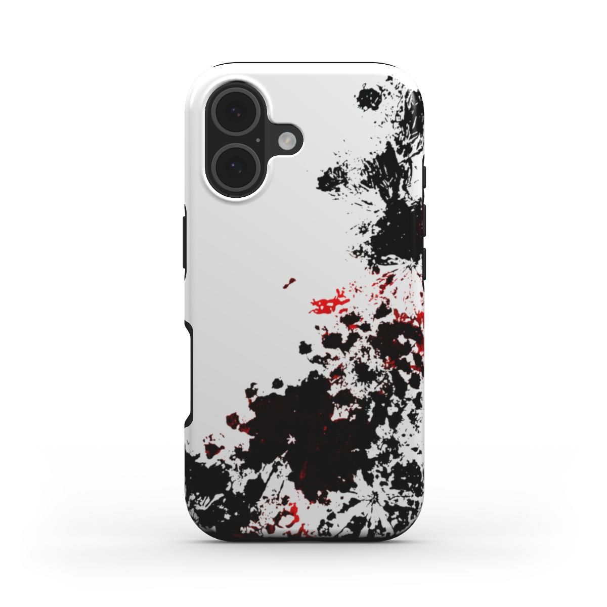 Scented tough phone case by Eunoia Lumina – minimalist pressed-flower art design. Black &amp; red design on white background.