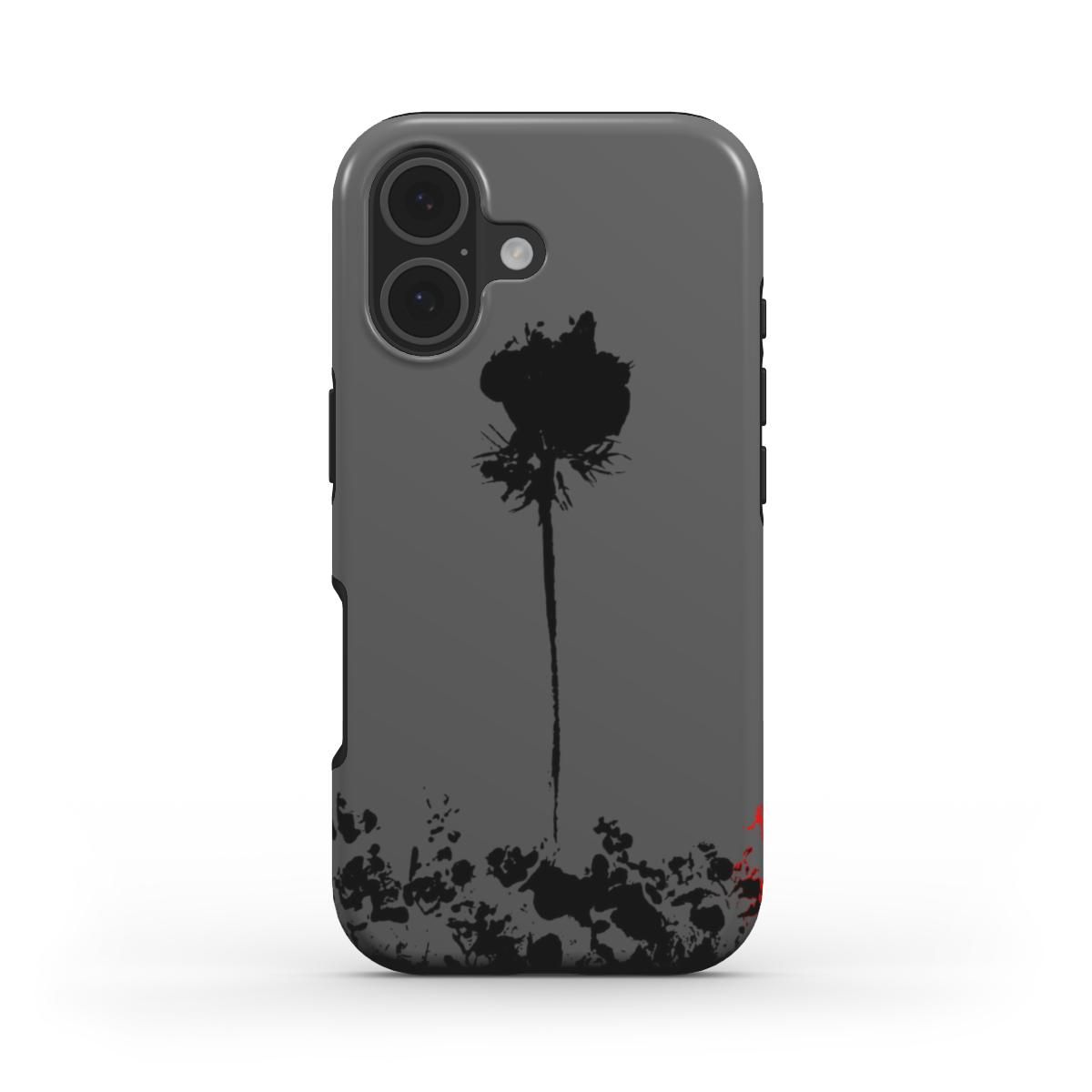 Independent tough phone case by Eunoia Lumina – minimalist black and red floral art design. Color graphite with black &amp; red
