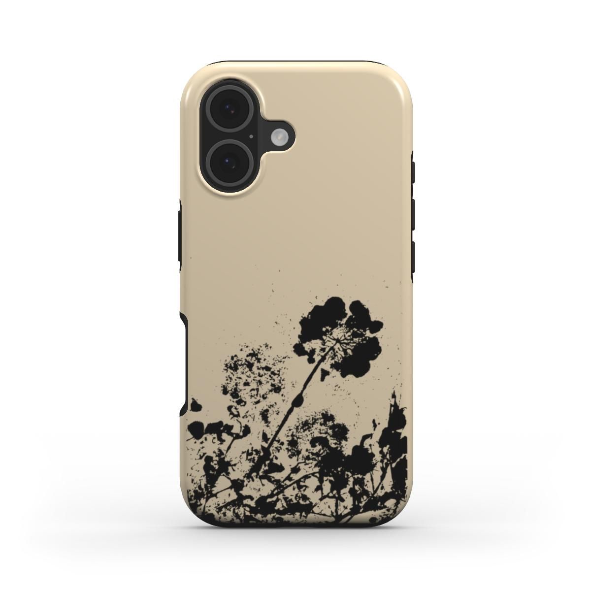 Reflective tough phone case – poetic Eunoia Lumina accessory. Color sand with black design print.