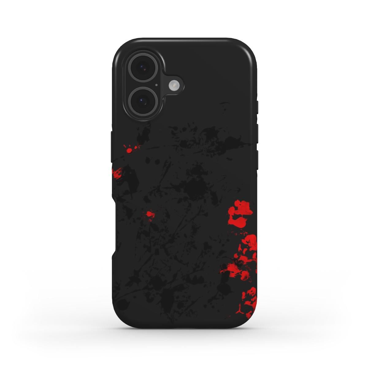 Luminescence tough phone case – light and shadow inspired Eunoia Lumina collection piece. Black with black and red design.