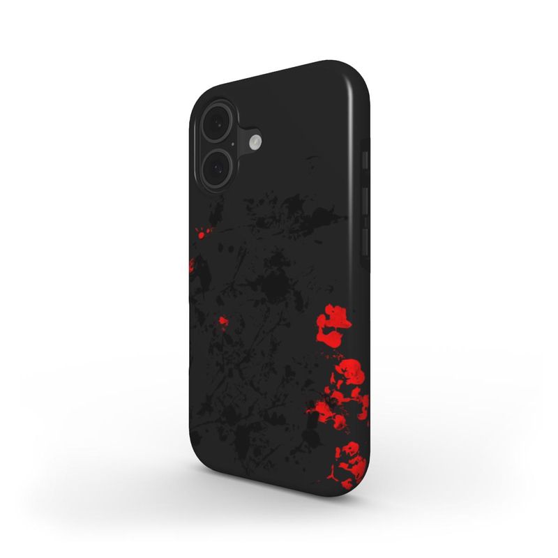 Luminescence tough phone case – light and shadow inspired Eunoia Lumina collection piece. Black with black and red design.