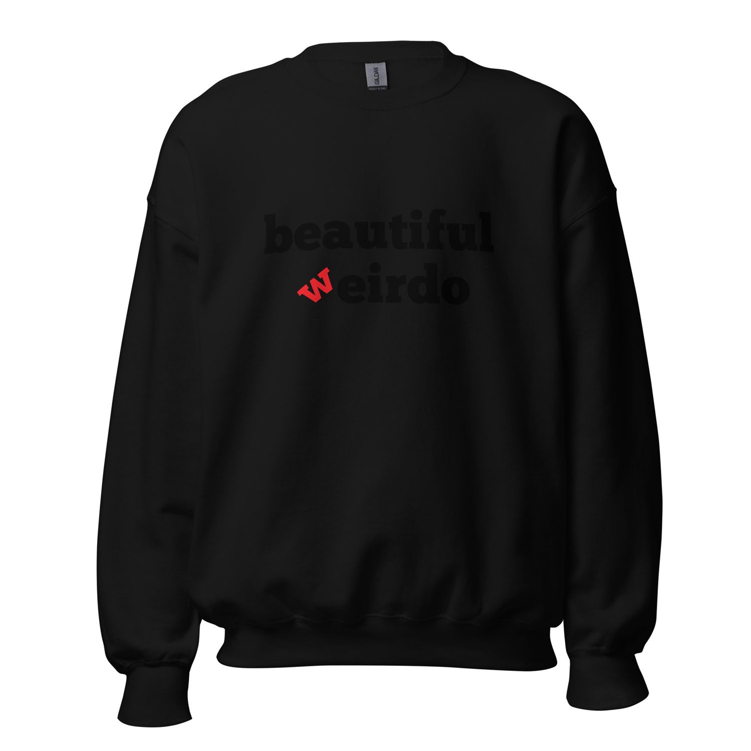 Beautiful Weirdo Red  - Artist-designed Unisex sweatshirt front view black by Eunoia Lumina