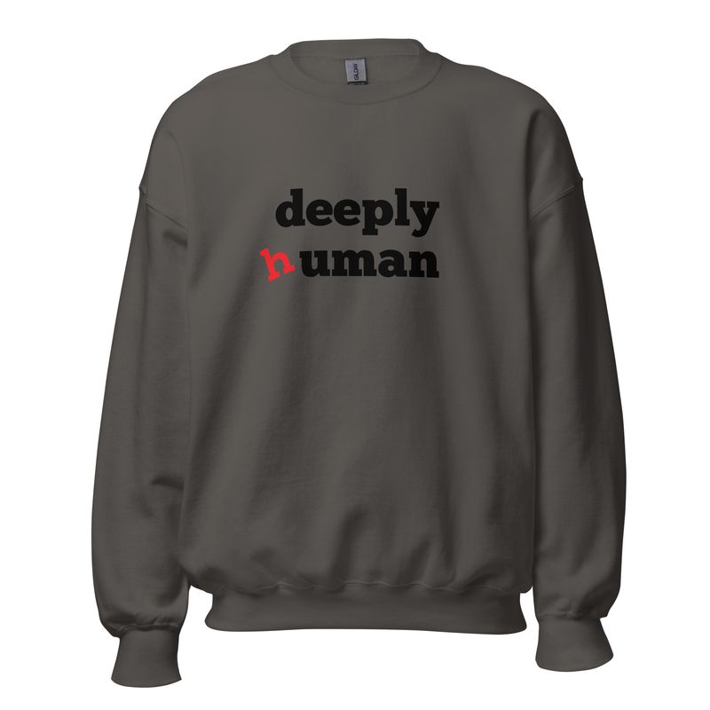 Deeply Human Red sweatshirt front view unisex Eunoia Lumina