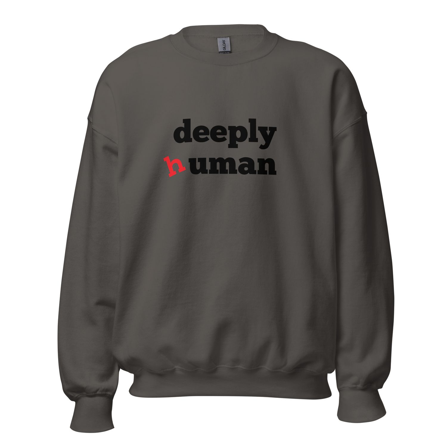 Deeply Human Red sweatshirt front view unisex Eunoia Lumina