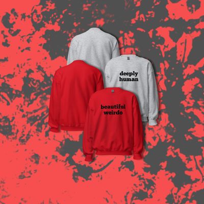 Unisex sweatshirts in red and sports grey by Eunoia Lumina front and back view