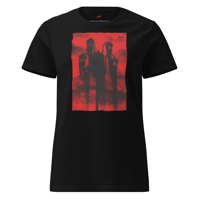 Lantern of Milan -women’s artist t-shirt by Eunoia Lumina. Black t-shirt with acrylic painting print. Front view.