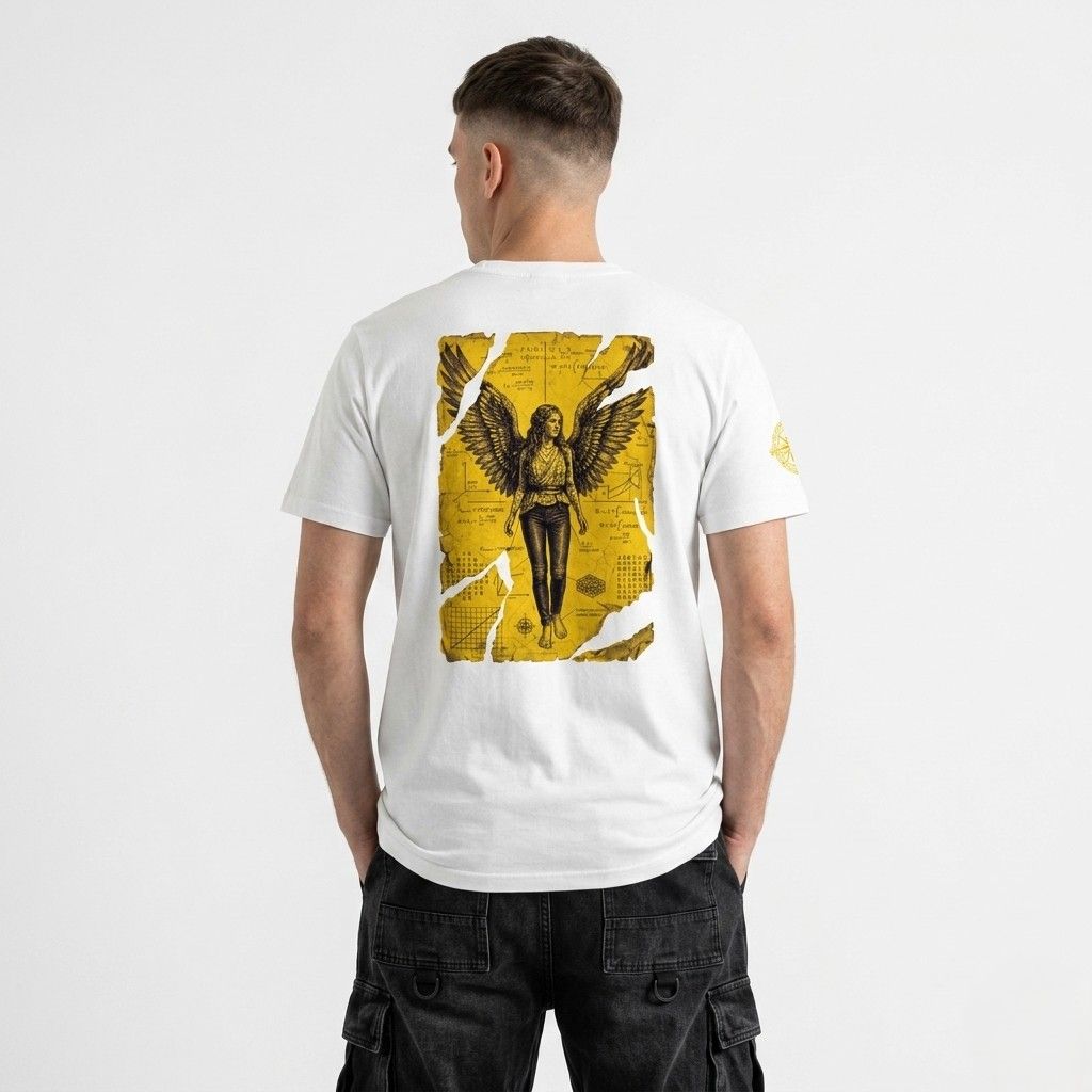Anatomia Divina | Transcendent Angel Design on Organic White Unisex T-Shirt | Stanley/Stella SATU007 | Dandelion