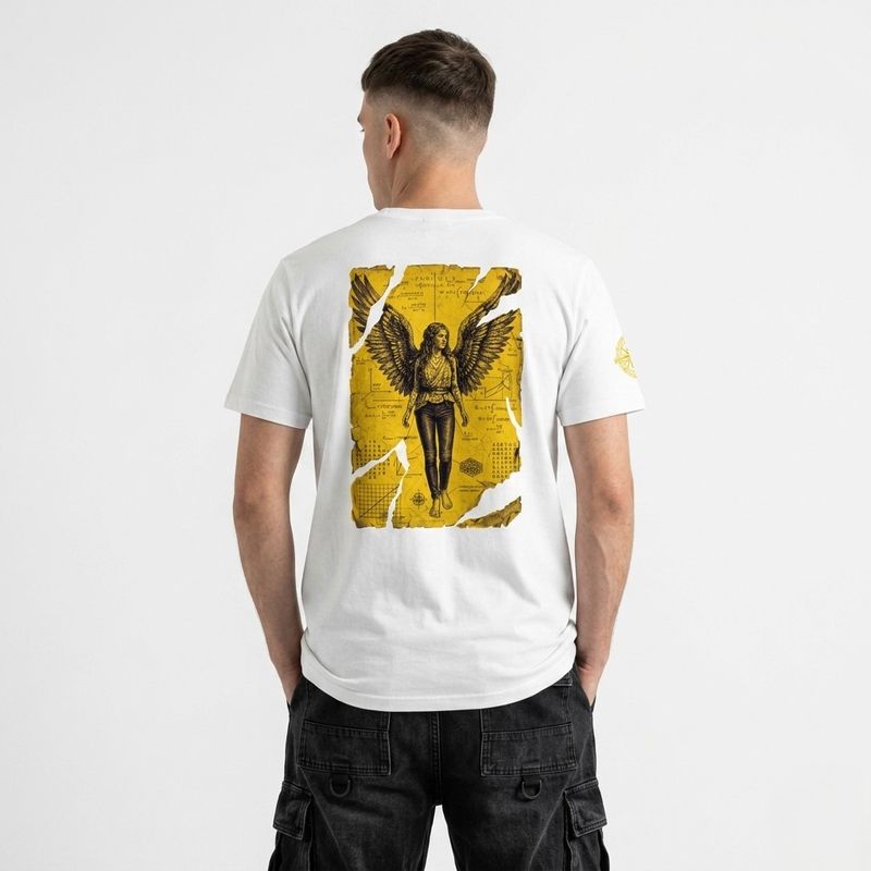 Anatomia Divina | Transcendent Angel Design on Organic White Unisex T-Shirt | Stanley/Stella SATU007 | Dandelion