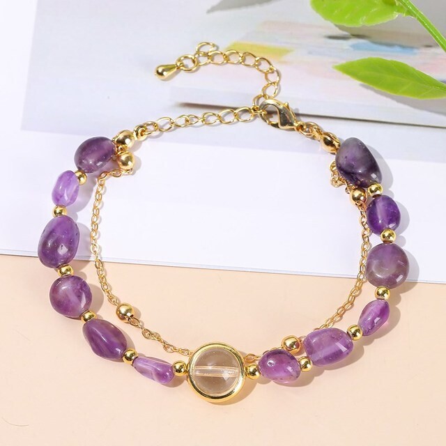 Natural Irregular Amethyst Crystal Braided Chain Bracelet For Women Elegant Reiki Lucky Bead Strand Jewellery Gift.