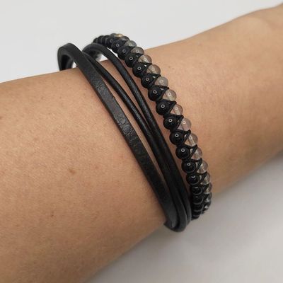 Catwalk Jewellery musta nahkarannekoru