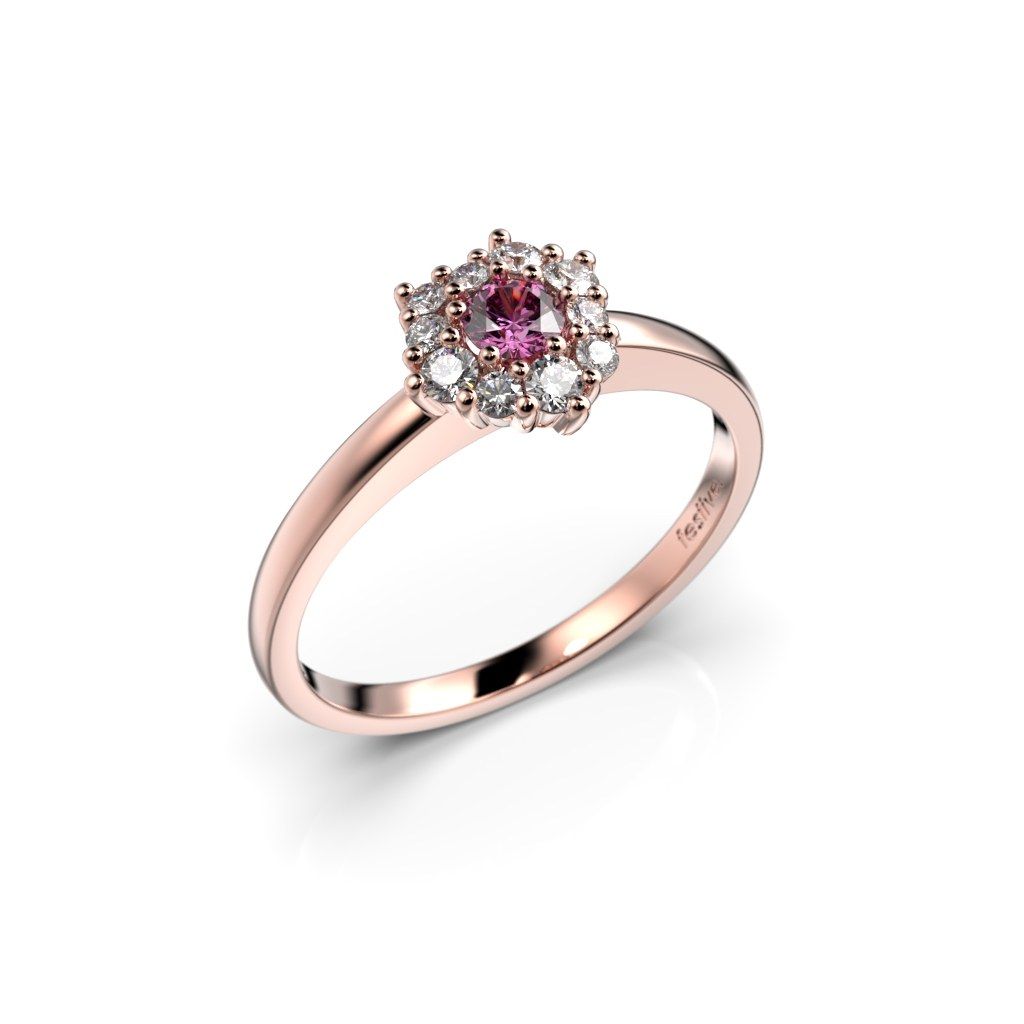 Festive Nadja Halo Pink timanttisormus