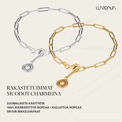 Lumoava Charm rannekoru, keltakullattua hopeaa