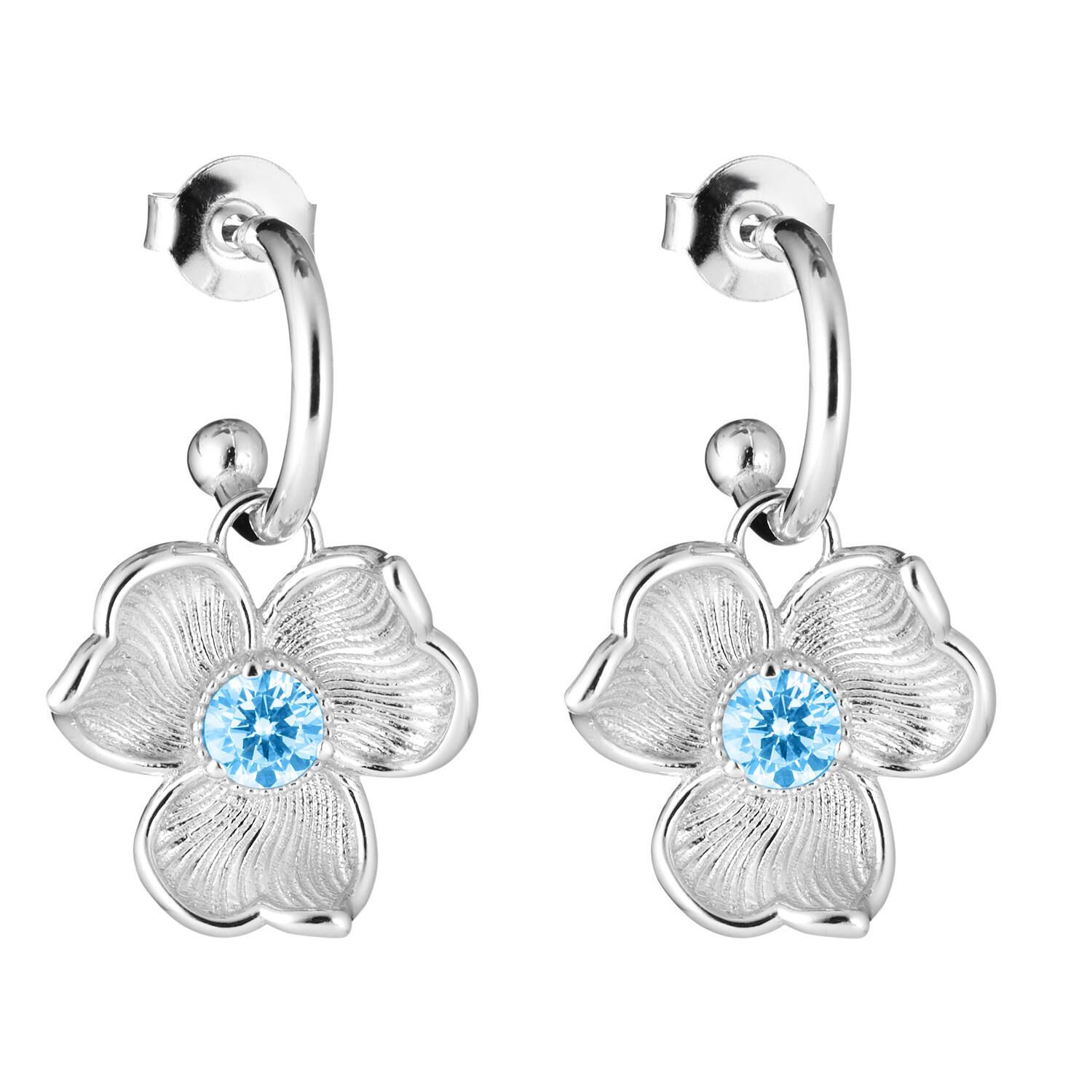 Lumoava Anna korvarengas sinisellä kivellä, hopeaa