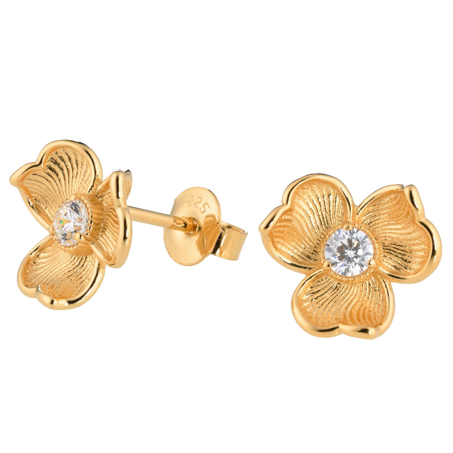 Lumoava Anna korvakorut kirkkaalla kivellä, keltakullattua hopeaa