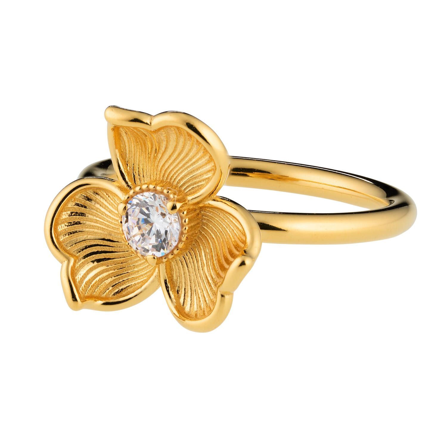 Lumoava Anna sormus kirkkaalla kivellä, keltakullattua hopeaa