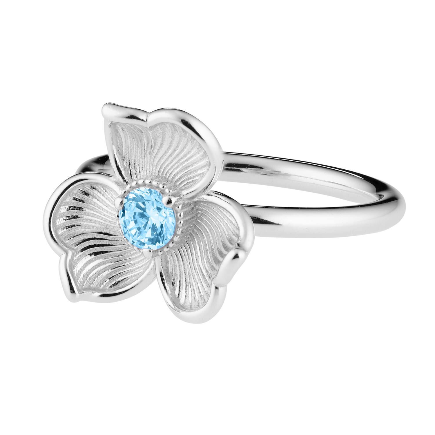 Lumoava Anna sormus sinisellä kivellä, hopeaa