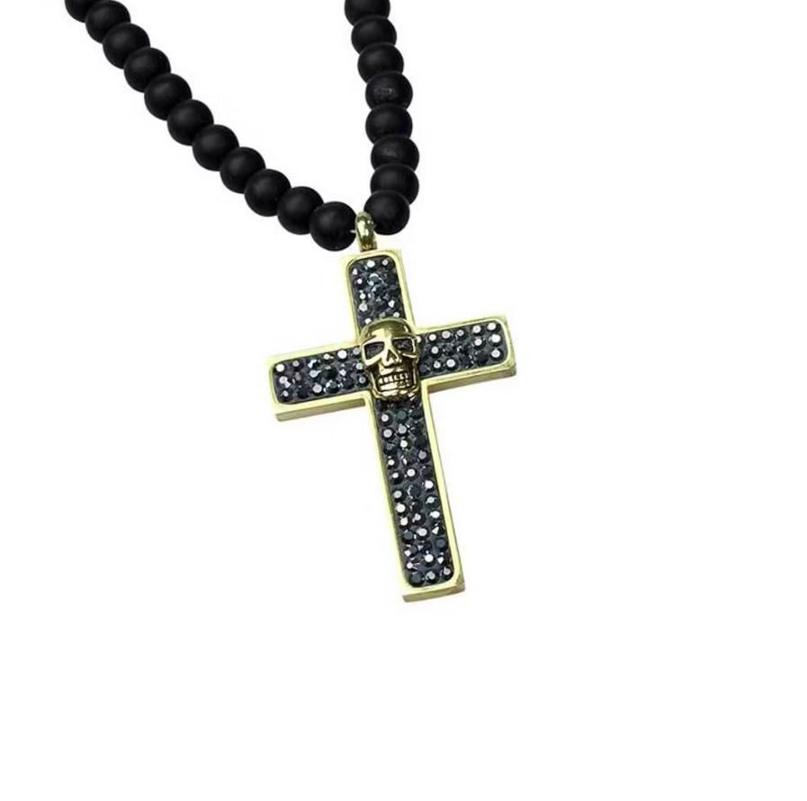Catwalk Jewellery Onyksikaulakoru kullanvärisellä ristiriipuksella