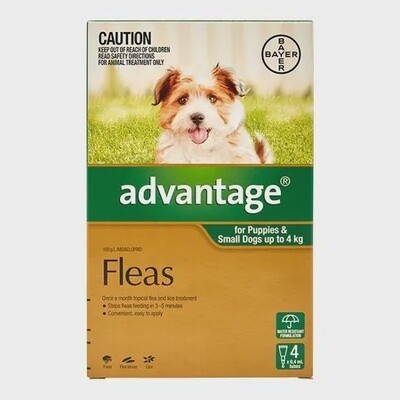 Advantage Spot on Flea Treatments puppies &amp; small dogs up to 4kg