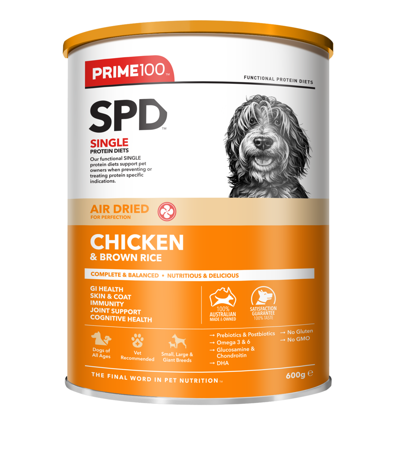 Prime 100 SPD Air Dried Chicken &amp; Brown Rice, Size: 600g
