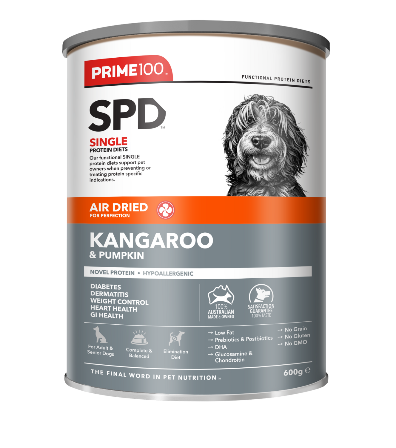 Prime 100 SPD Air Dried Kangaroo &amp; Pumpkin, Size: 600g