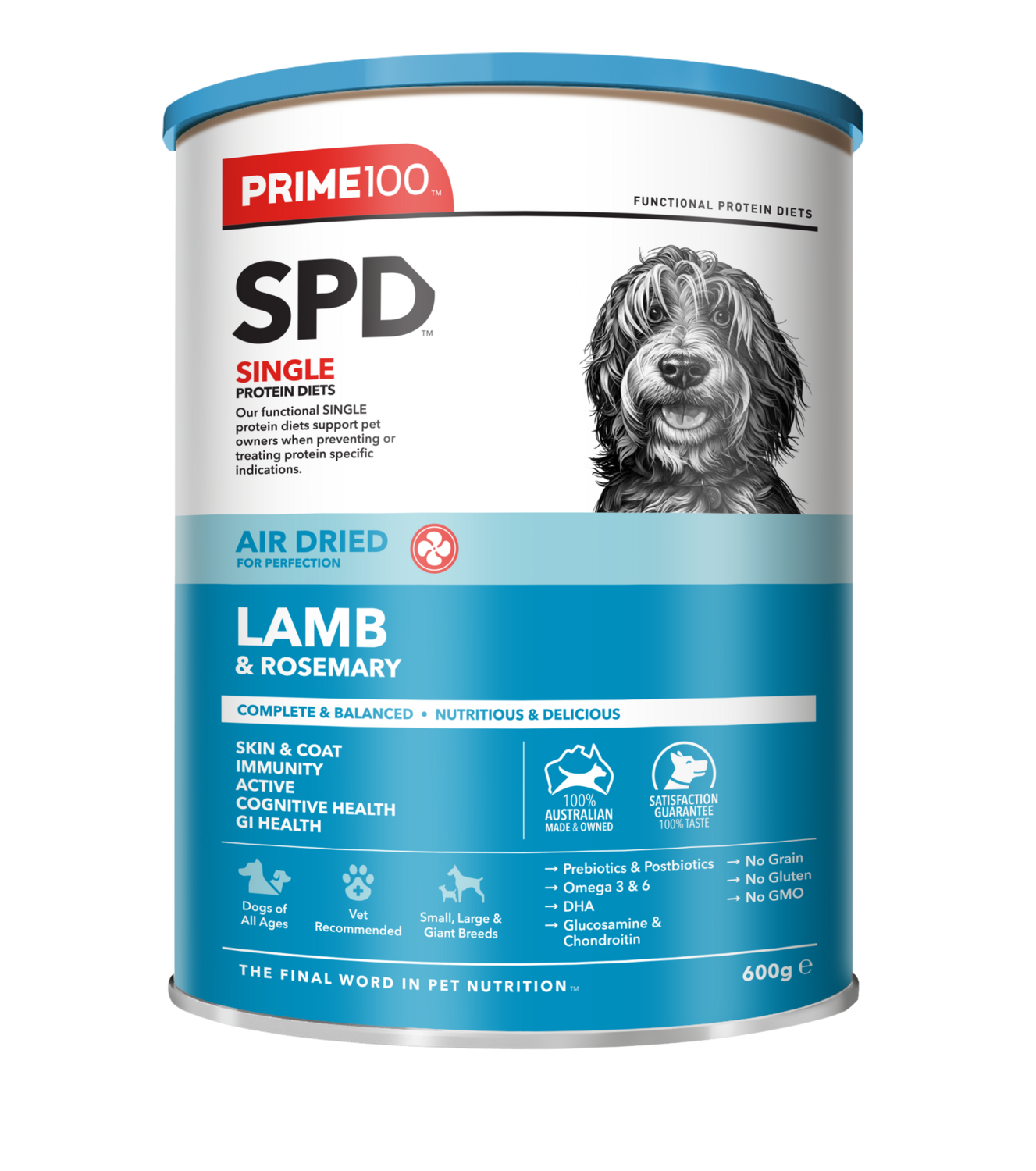 Prime 100 SPD Air Dried Lamb &amp; Rosemary, Size: 600g